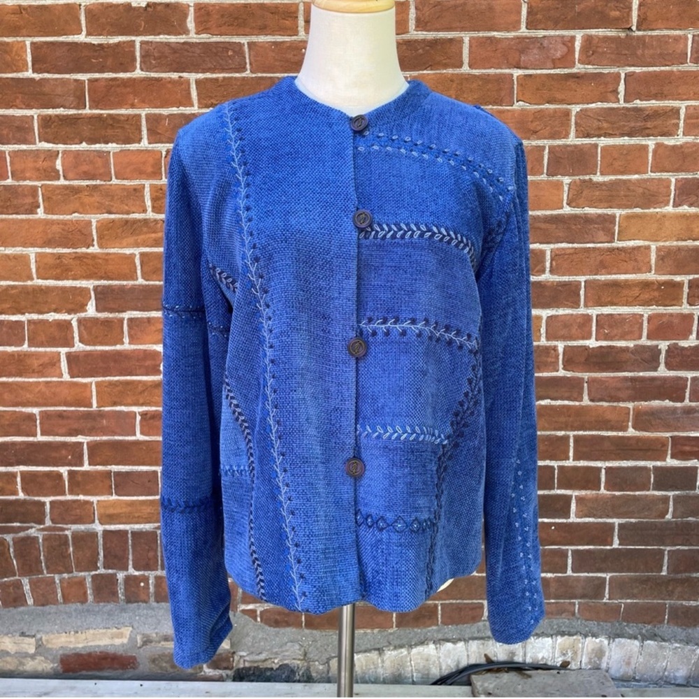 Handmade Blue Women's Blazer with Button Detail